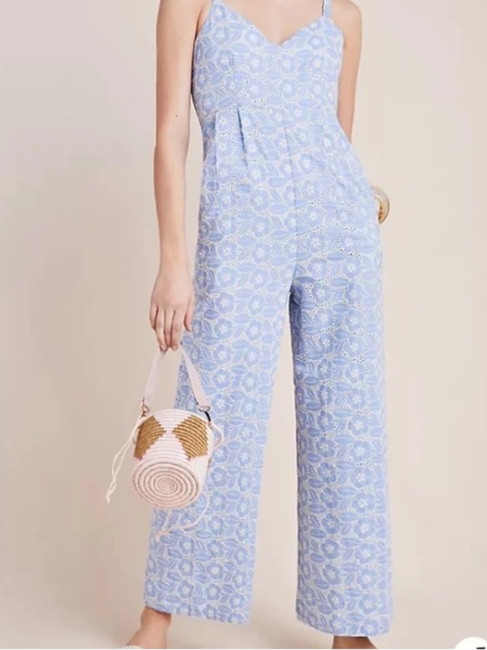 Anthropologie Laia Karina Eyelet Jumpsuit M Cottagecore Feminine Summer Casual